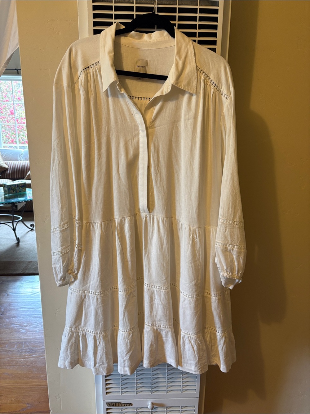 Anthropologie Maeve Bettina Linen Blend Tiered Mini Shirt Dress; Chalk White 2X